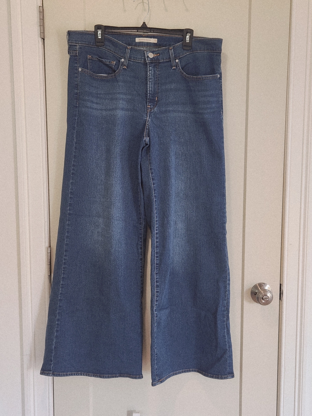 Levi's 318 Shaping Wide Leg Jeans W33 L32 Dark Wash Clever Girl Mid Rise Stretch